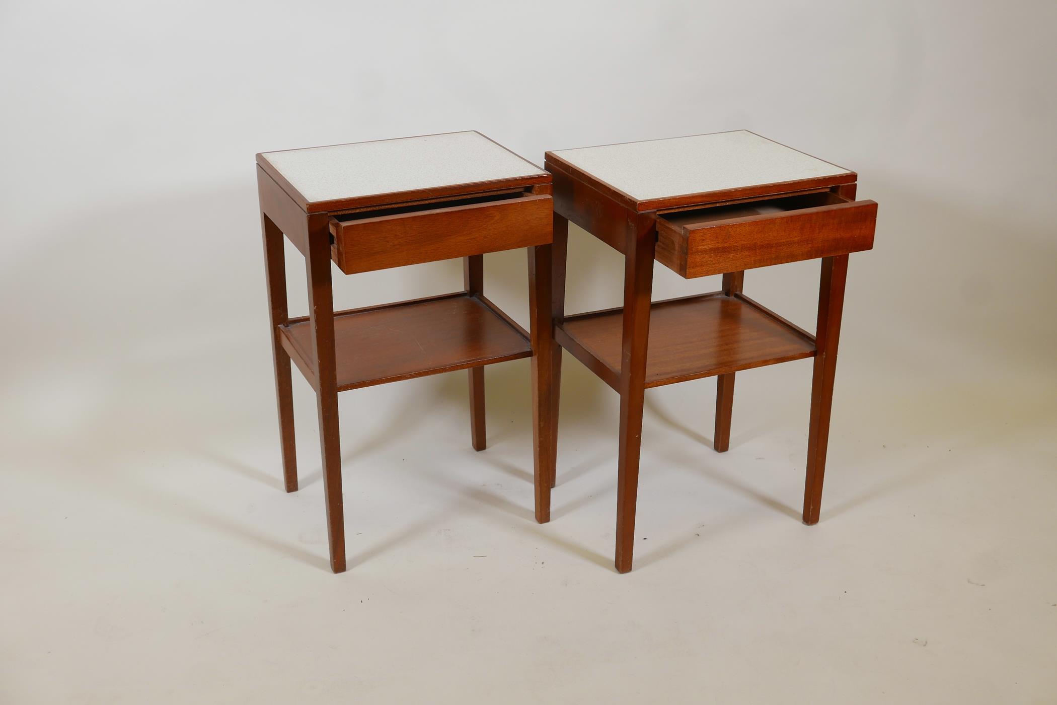 A pair of mid century Remploy teak bedside tables with a formica top, single drawer and undertier, - Image 2 of 2