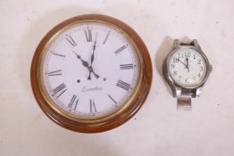 A mahogany cased wall clock, later dial and battery operated movement, 15" diameter, and a battery