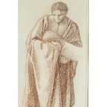 In the Pre-Raphaelite style, 'A figure with draped robes holding a baby', red chalk and pencil on