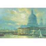 After E Fletcher, 'The Thames', oil on canvas board, 21" x 17½"