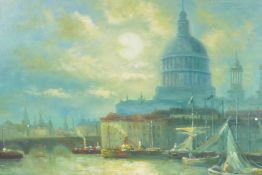 After E Fletcher, 'The Thames', oil on canvas board, 21" x 17½"