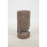 An African carved tree stump mortar, 16" high, 7½" diameter