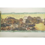 A Chinese printed scroll depicting an extensive cityscape with waterways, main image 51" x 10½"