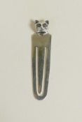 A 925 silver bookmark with a cat finial, 1½" long