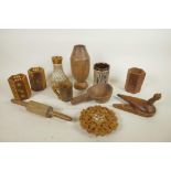 A quantity of various Indo-Persian pottery and treen items to include vases, cups, spice holders,