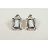 A pair of silver Art Deco style earrings set with an opalite panel encircled by cubic zirconium