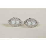 A pair of silver Art Deco style earrings set with opalites and cubic zirconium