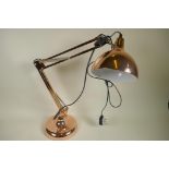 A copper plated Anglepoise style lamp, 26"