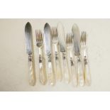 A set of four American 'Gorham Silver and Silver Plate' fish knives and forks, with mother of