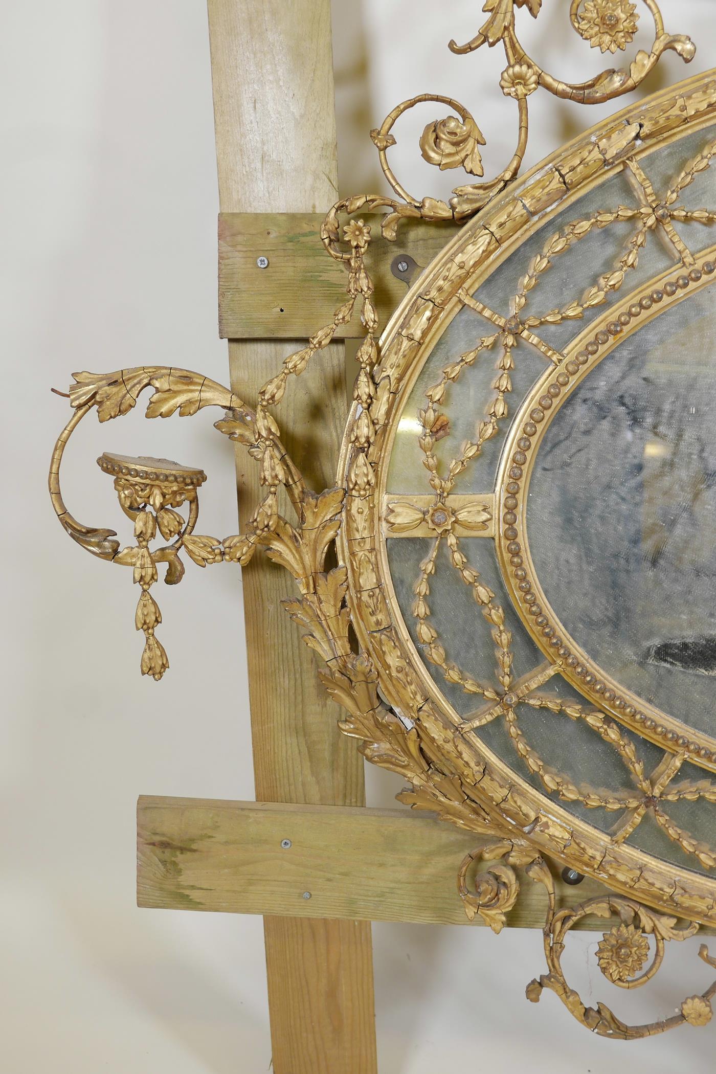 A C19th Adam style giltwood and composition sectional hall mirror, A/F, 60" x 46" - Image 6 of 7
