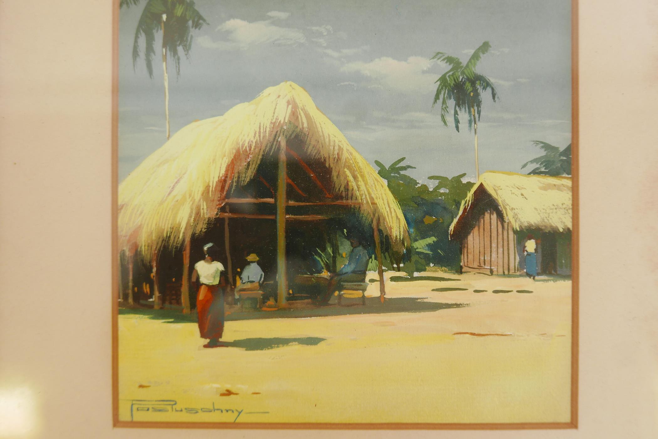 J. Posluschny (South American), a pair of gouache paintings, village scenes, signed and dated - Image 4 of 4