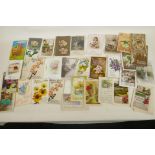 Eighty vintage greetings postcards, mainly happy birthdays