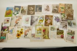 Eighty vintage greetings postcards, mainly happy birthdays