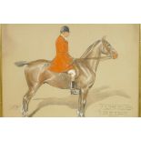 An early C20th hand coloured print, portrait of a gentleman on a horse, 14" x 15"