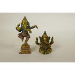 An Indian brass figure of Ganesh and another similar, 4½" high