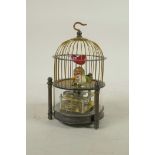 A brass birdcage automaton clock, 6½" high