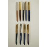 A collection of nine Parker '51' fountain pens, probably all US models