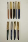 A collection of nine Parker '51' fountain pens, probably all US models