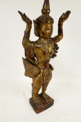 A Thai, carved wood, painted, bejewelled and mirrored figure of a kinnara, 20" high