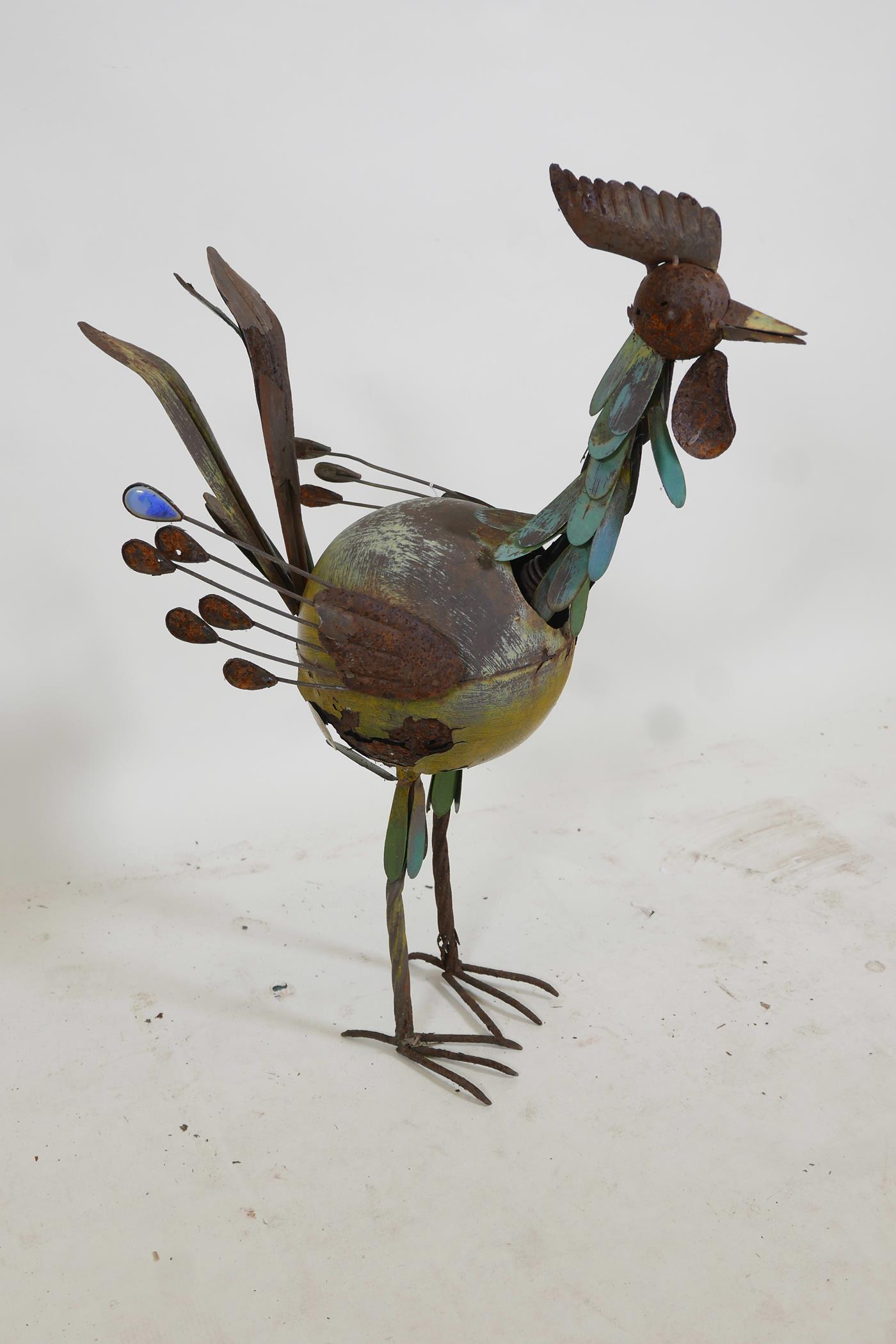 A vintage painted and enamelled steel figure of a cockerel, 25" high, A/F - Image 2 of 4