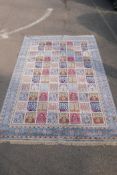 A duck egg blue ground Kashmir carpet with a traditional all over Persian panel design, 93" x 132"