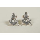 A pair of 925 silver stud earrings with Masonic insignia decoration