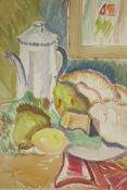 Still life with fruit, signed G.W. Hooper, unframed watercolour, 20½" x 15"