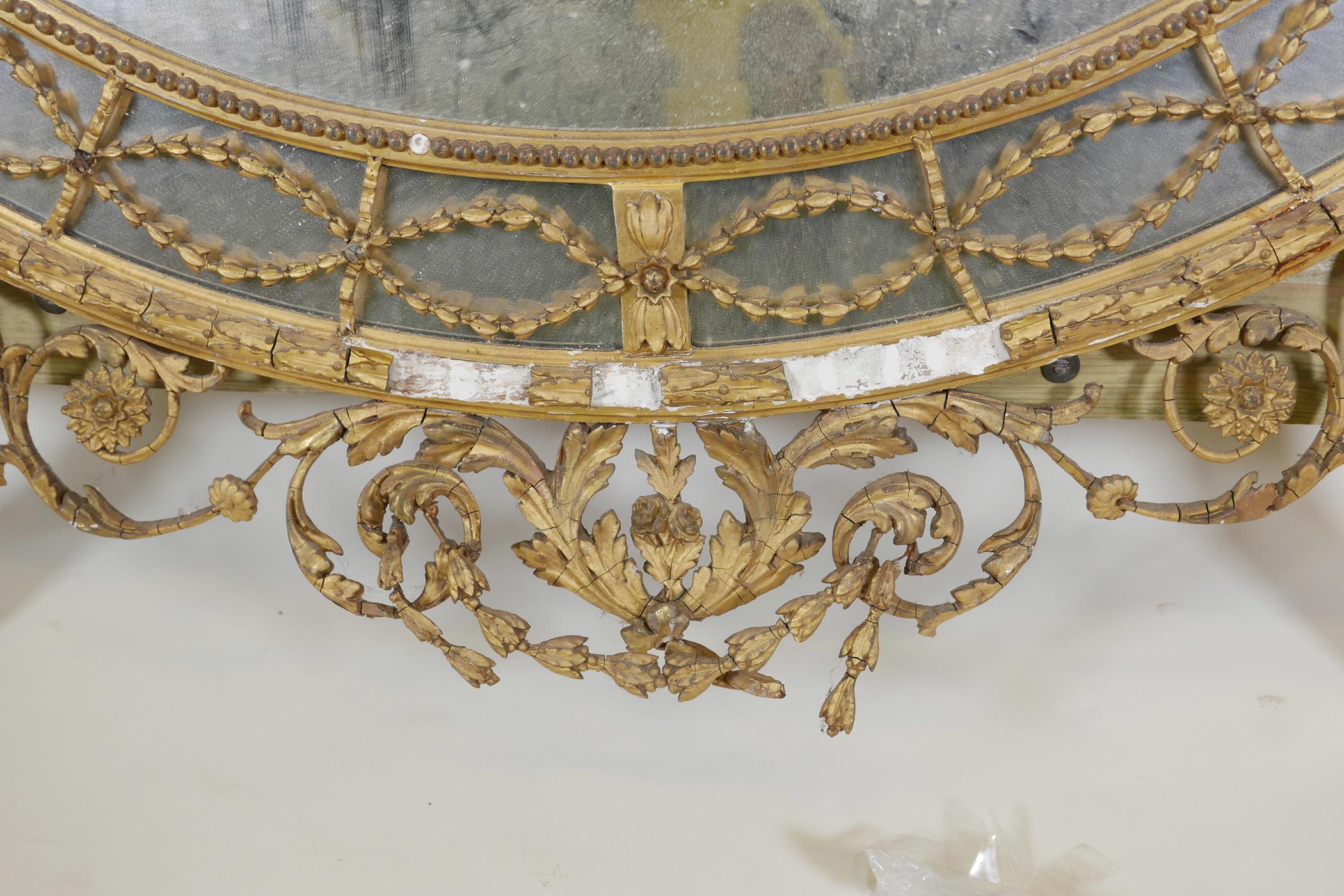 A C19th Adam style giltwood and composition sectional hall mirror, A/F, 60" x 46" - Image 3 of 7