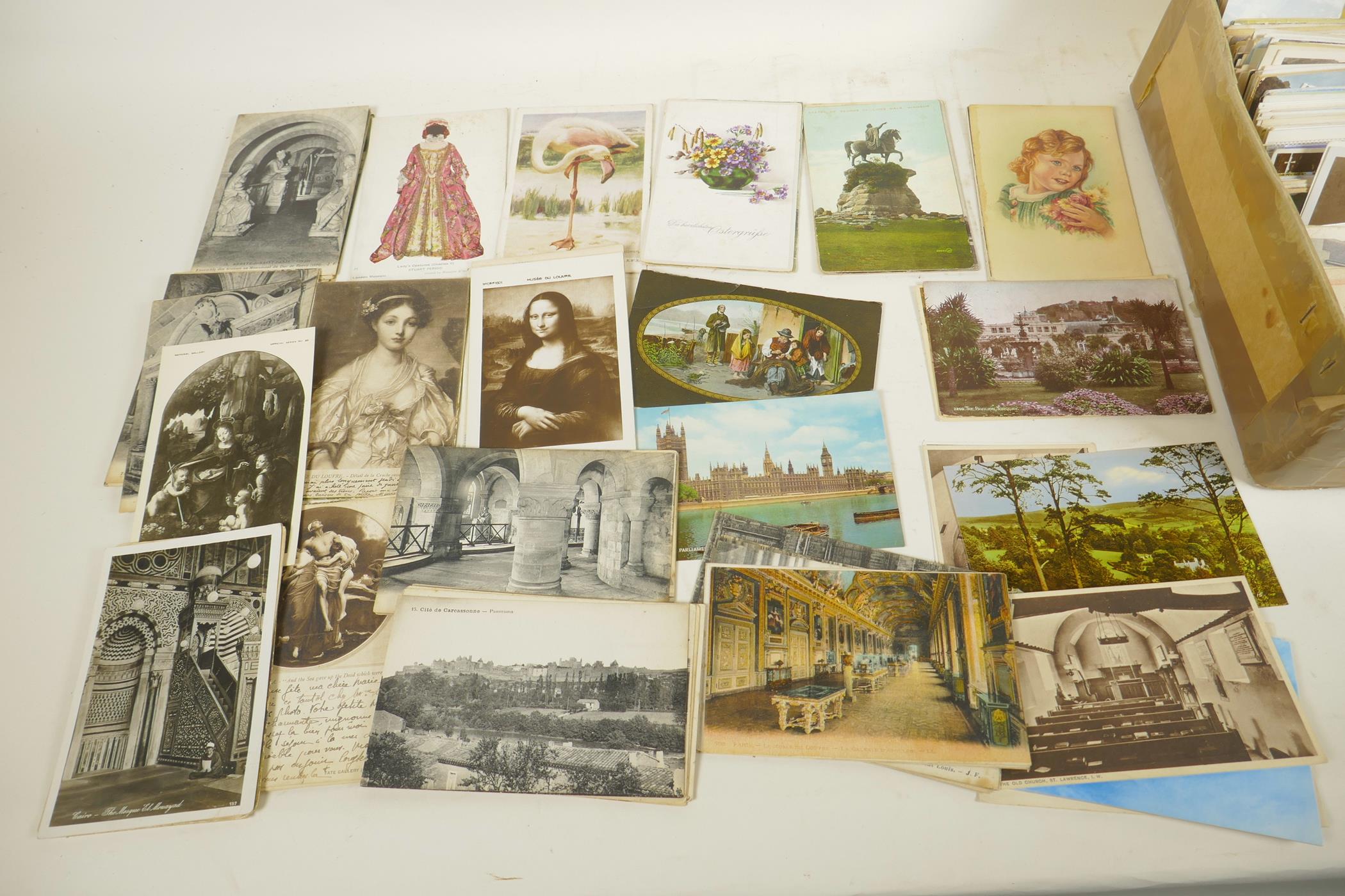 A box of vintage postcards, mainly UK counties, Wales, royalty etc, approximately 500