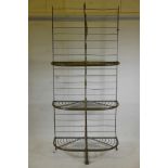 A French boulanger's bread rack, painted wrought steel with brass mounts, 40" x 18" x 91"