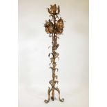 A gilt metal five branch floor lamp, early C20th, 64" high