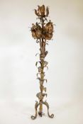 A gilt metal five branch floor lamp, early C20th, 64" high
