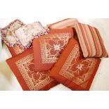 Four Indian silk cushions, 20" x 20", a pair of cushion covers A/F, and two more