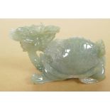 A Chinese carved grey jade figure of a dragon tortoise, 3" long (136 grams)