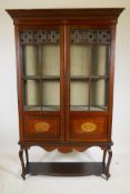 An Arts and Crafts style inlaid mahogany display cabinet, adapted, 43" x 12½", 70" high