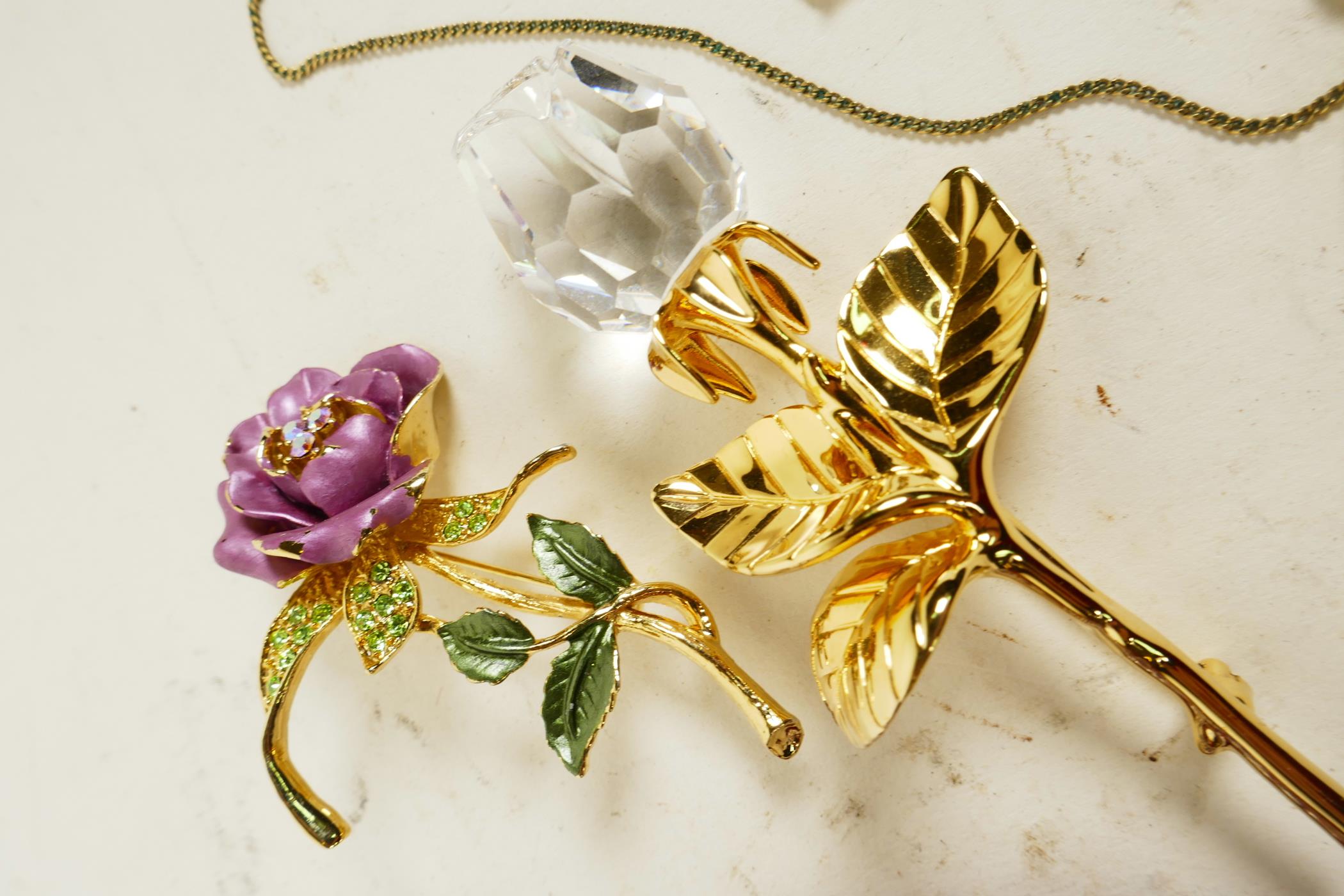 Two Swarovski 'Rose' crystal and gilt flower brooches, a Swarovski pendant, and a micro-mosaic - Image 3 of 5