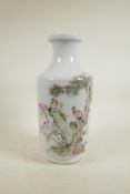 A Chinese Republic style porcelain vase decorated with birds in a landscape, inscription verso, 13½"