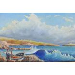 View of St Paul's Bay, Malta, unsigned, oil on board, 15" x 5½"