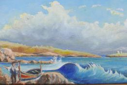View of St Paul's Bay, Malta, unsigned, oil on board, 15" x 5½"