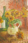 'Sunflowers', oil on artist's board, labelled verso June d(?), mid C20th