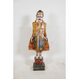 An Indian carved and painted wood figure of Buddha, A/F, 41" high