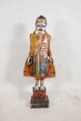 An Indian carved and painted wood figure of Buddha, A/F, 41" high