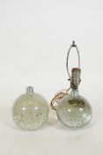 A near pair of bubbled glass lamp bases, 5" high, A/F minor faults in glass