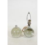 A near pair of bubbled glass lamp bases, 5" high, A/F minor faults in glass