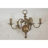 An C18th Dutch style brass five branch chandelier, 19" x 16" deep