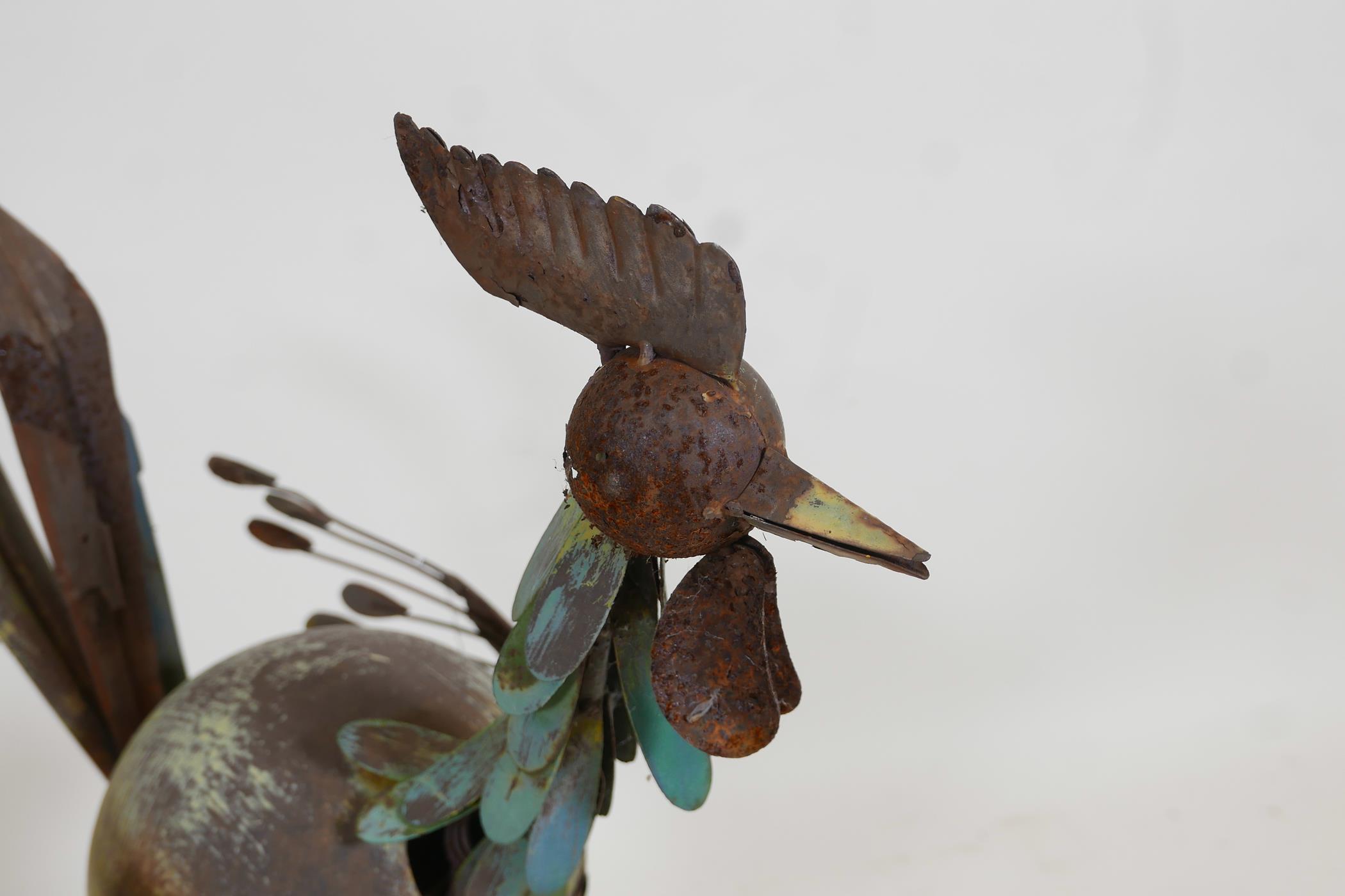 A vintage painted and enamelled steel figure of a cockerel, 25" high, A/F - Image 3 of 4