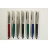 A collection of seven Parker '21' fountain pens, 5" long