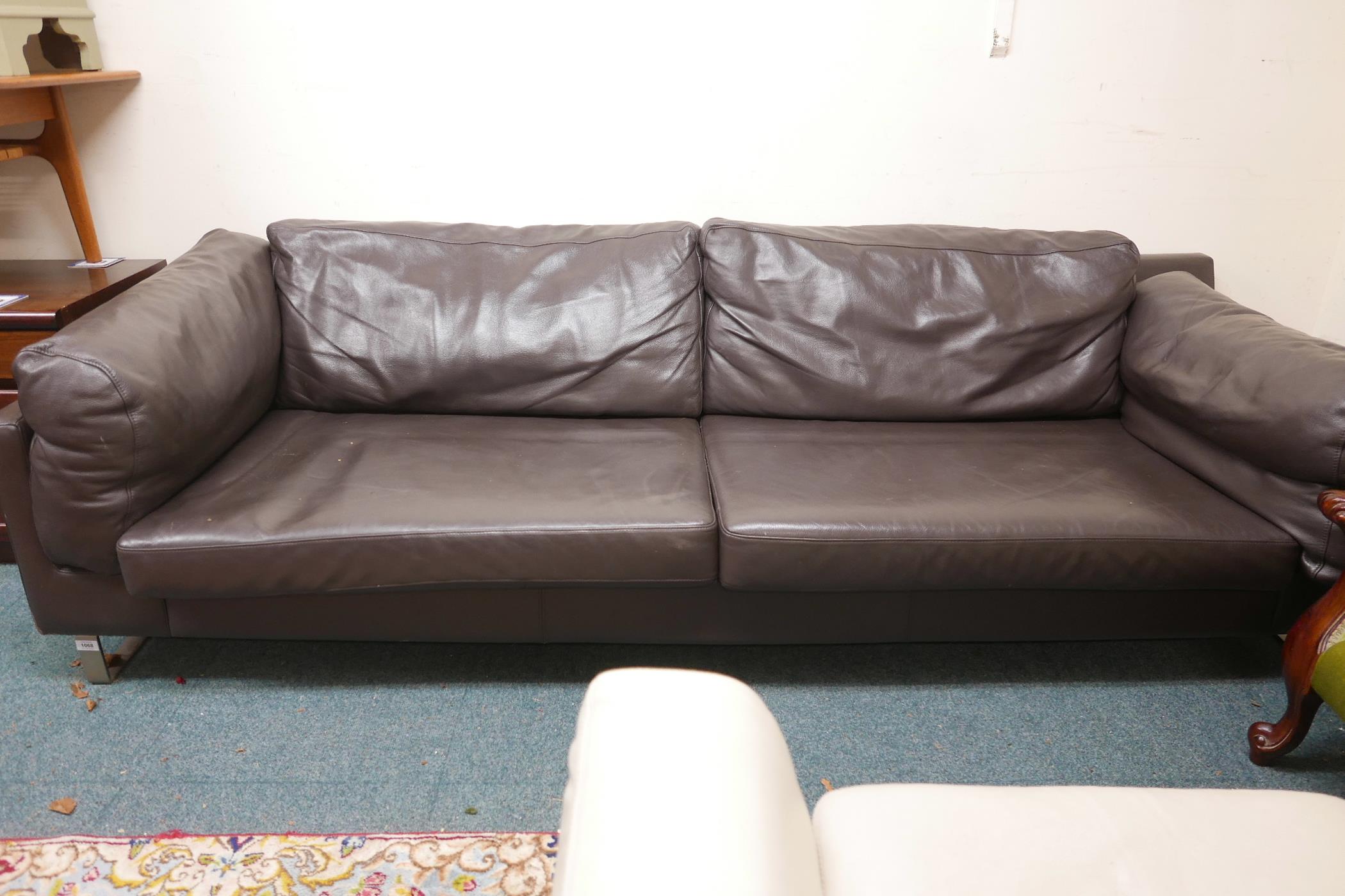 A Danish BoConcept Indivi brown leather sofa, on steel legs, 96½" long - Image 3 of 3