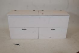 A painted ply toy chest, 48" x 15", 22" high