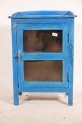 An Indian painted hardwood single door side cabinet with three quarter gallery, 20" x 12", 28½" high